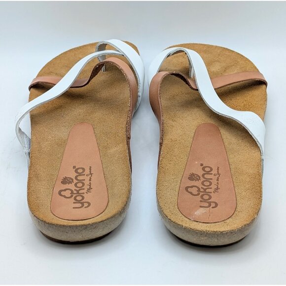 Yokono Sandals Spain Made Toe Thong Leather Strap Women’s Size 7.5 White Brown - Picture 5 of 7